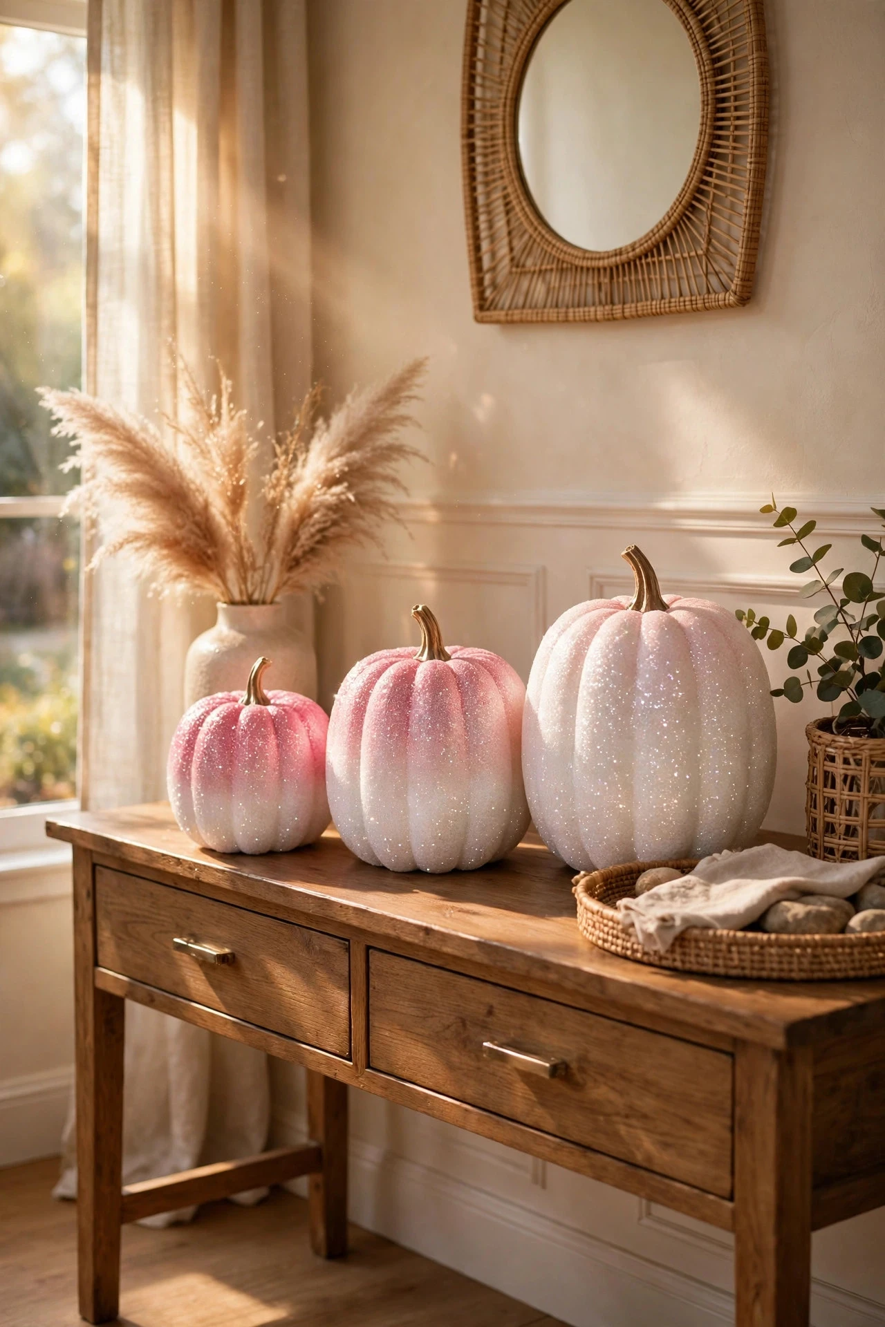 Glitter Ombre Pumpkins in Pink and White - painting pumpkins ideas diy girly