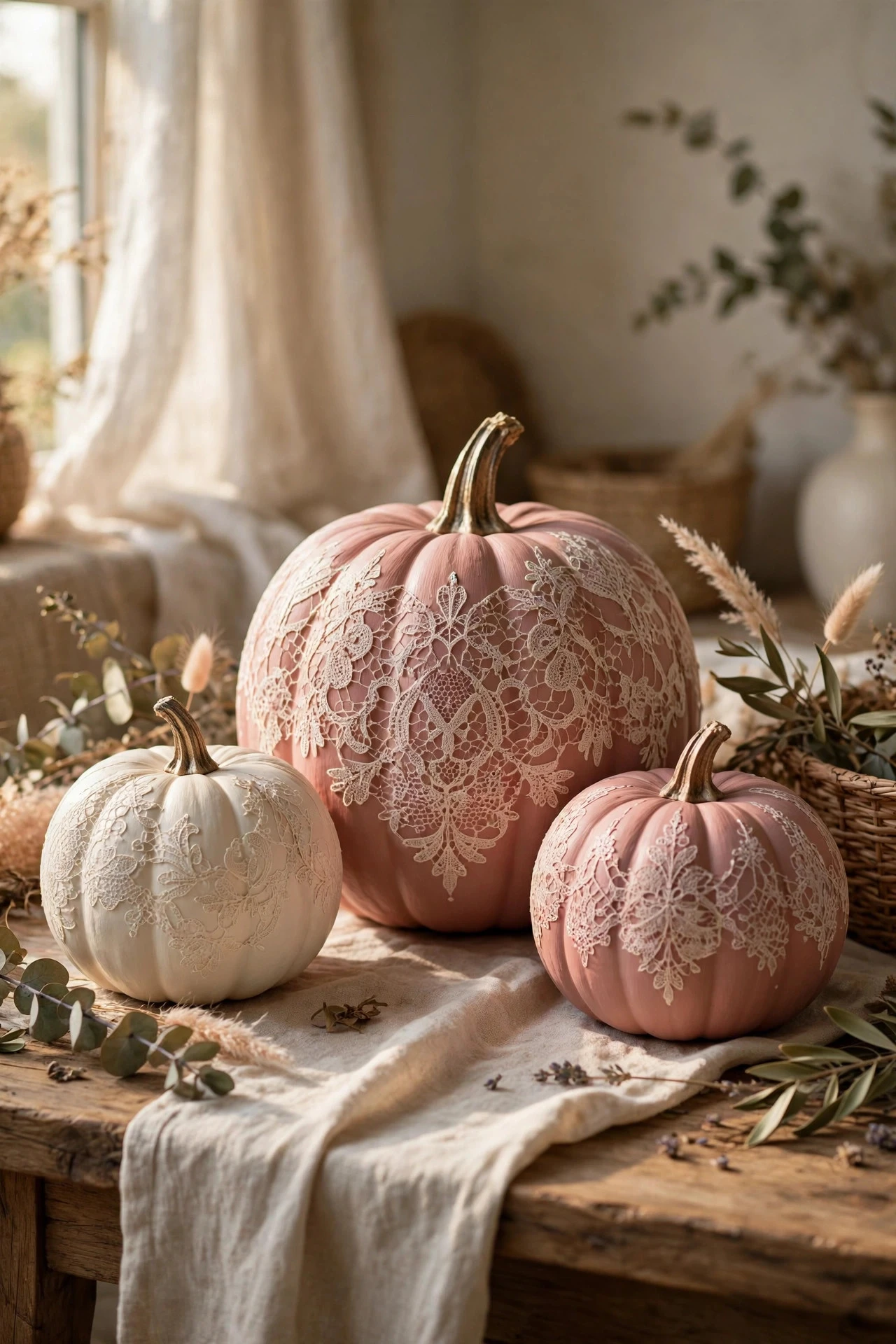 Lace-Effect Painted Pumpkins - painting pumpkins ideas diy girly