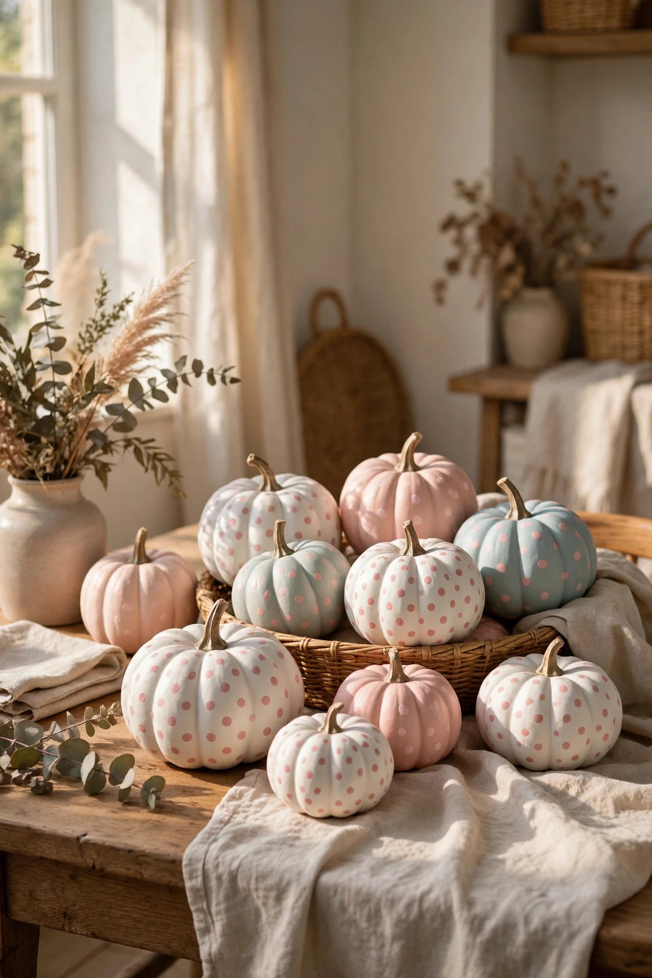 Polka Dot Pumpkins in Soft Pastels - painting pumpkins ideas diy girly