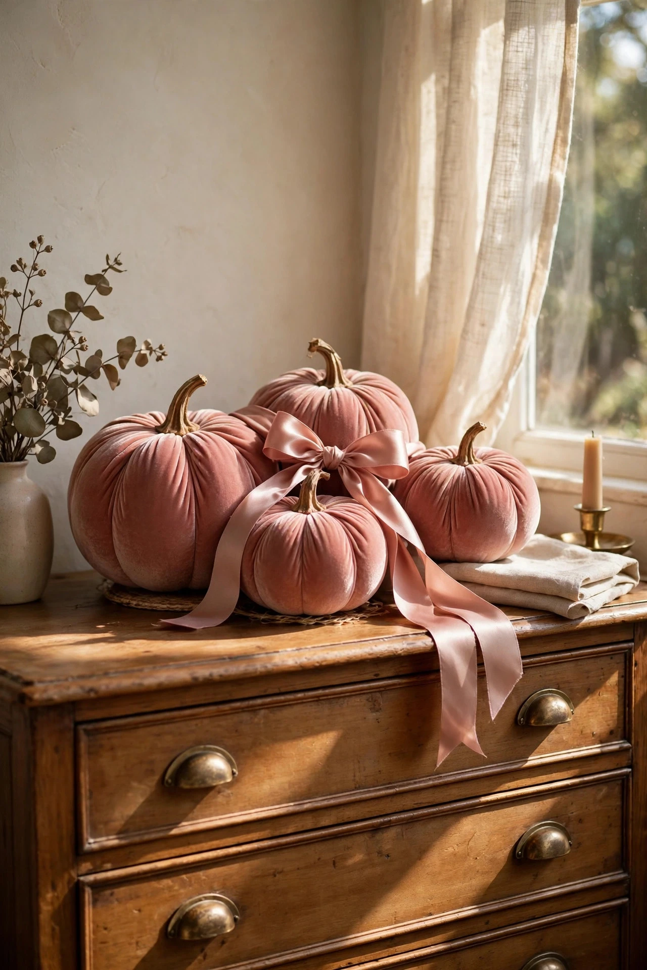 Velvet-Finish Pumpkins in Dusty Rose - painting pumpkins ideas diy girly