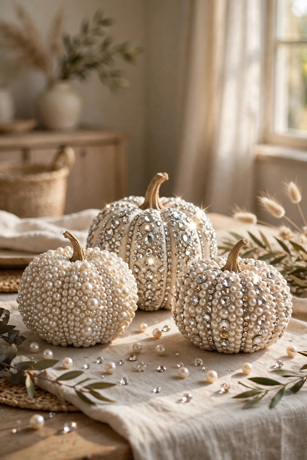 Pearl Bead and Rhinestone Pumpkins - painting pumpkins ideas diy girly