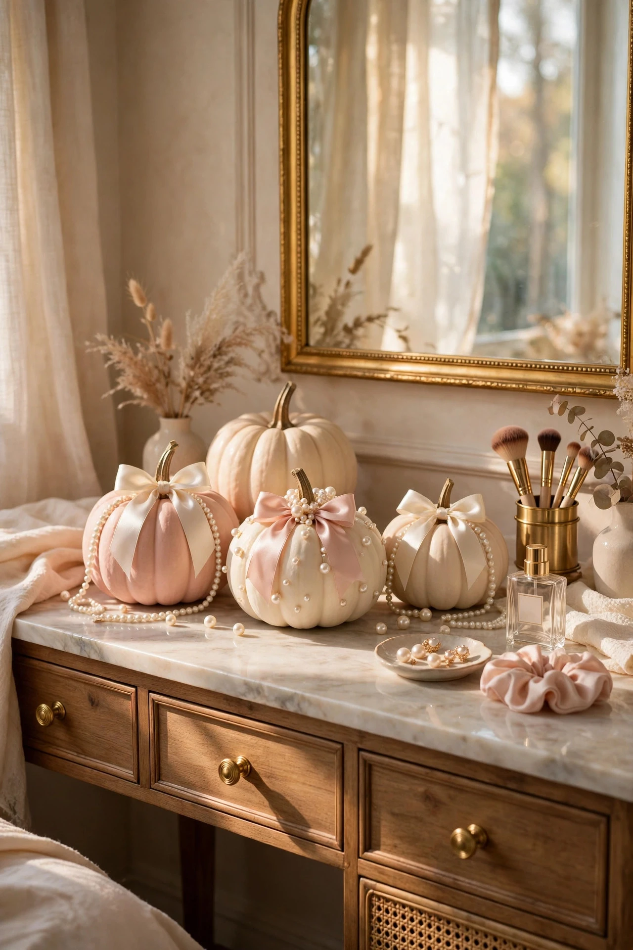 Coquette Pumpkins With Bows and Pearls - painting pumpkins ideas diy girly