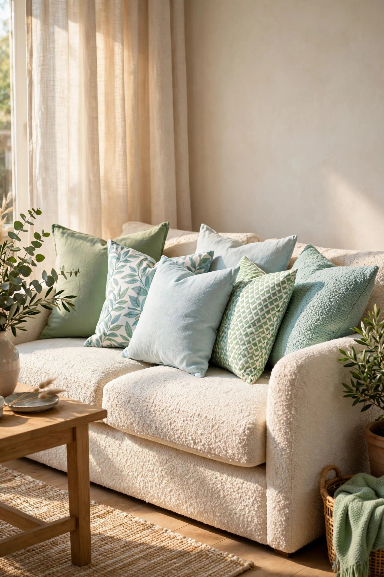 Layer Throw Pillows in a Fresh Palette - refresh my living room