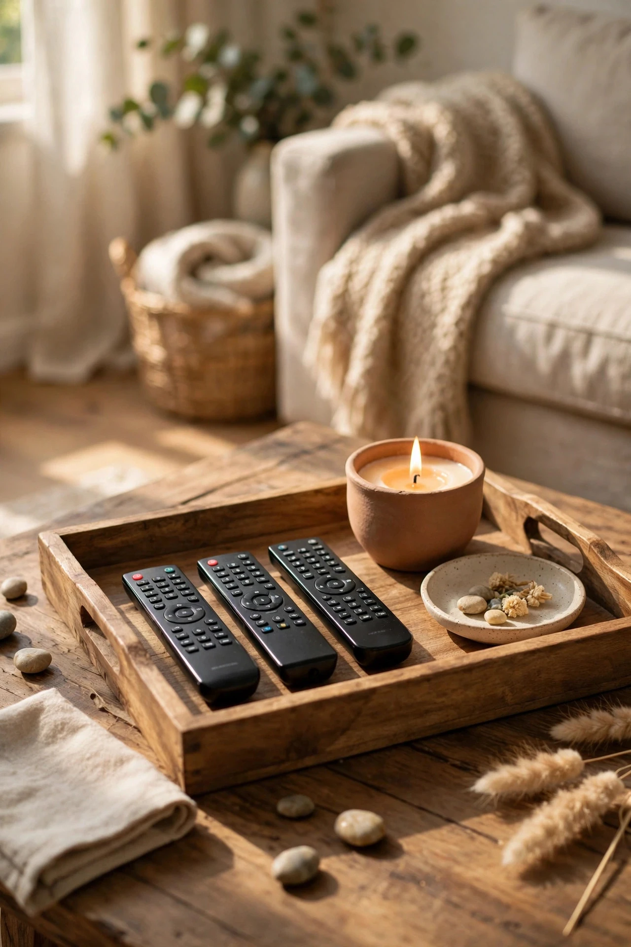Add a Tray to Corral Remotes and Clutter - refresh my living room