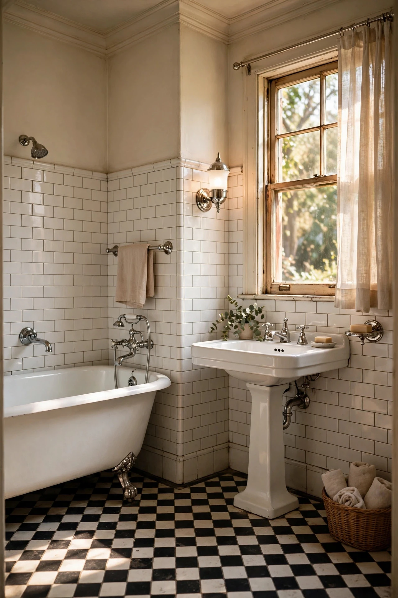 A Classic Black-and-White Checkerboard Floor - retro bathroom decor ideas