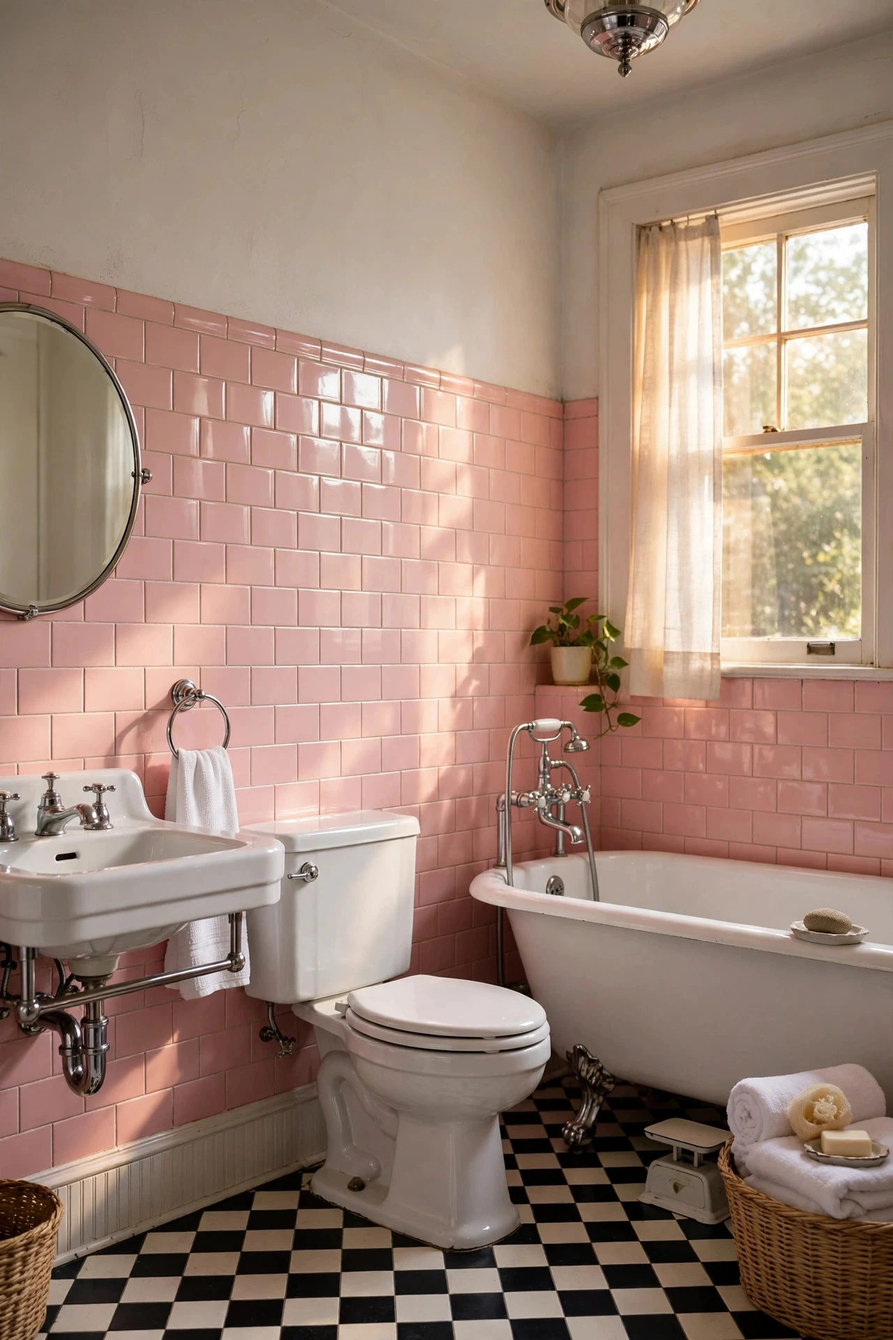 Pastel Pink Tile in the 1950s Manner - retro bathroom decor ideas