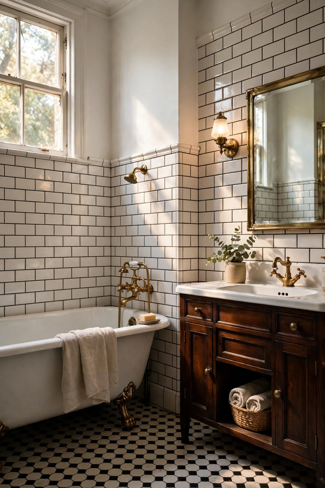 Bevelled Subway Tile With a Contrasting Dark Grout - retro bathroom decor ideas