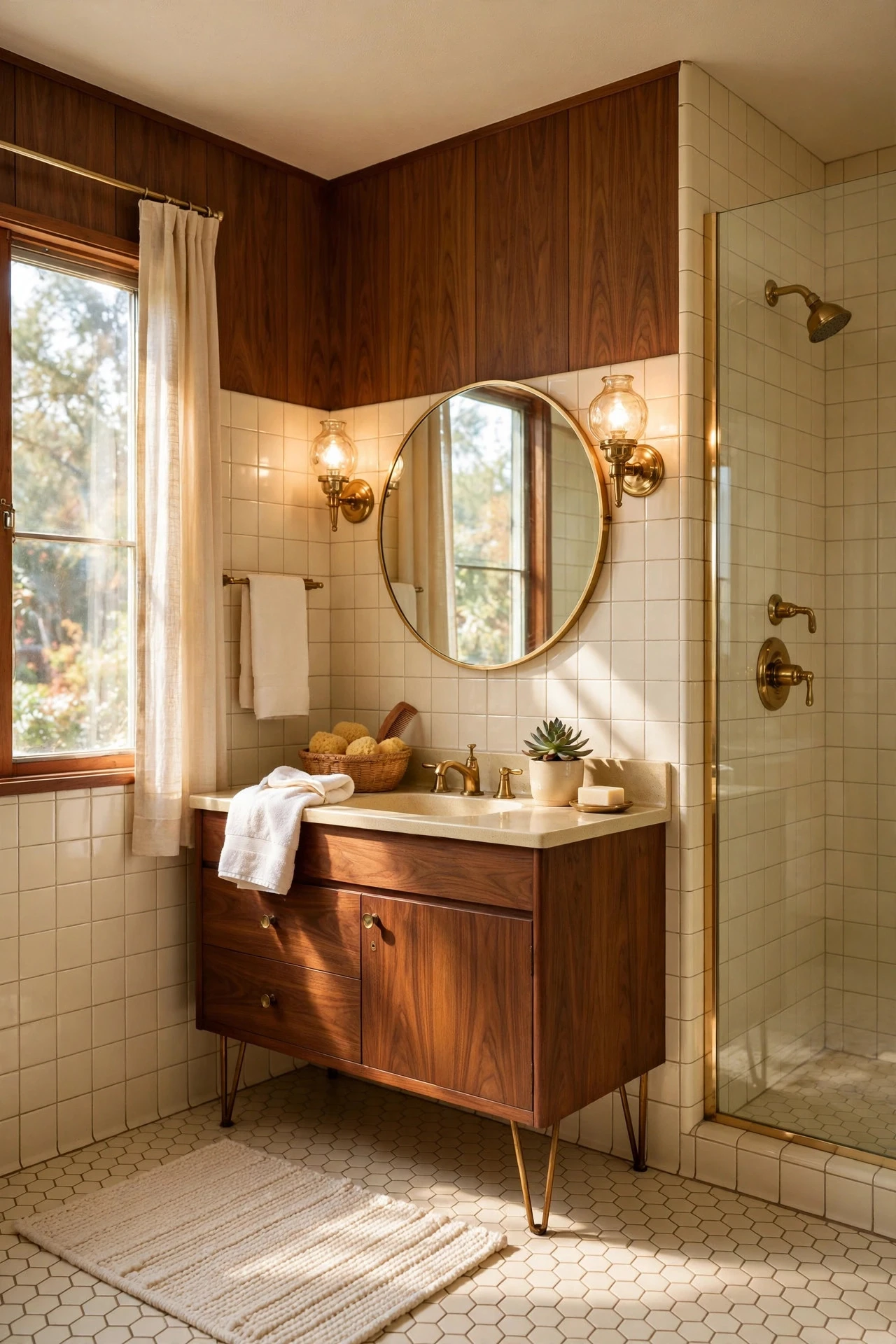 Warm Brass and Gold Fixtures for a 1960s Glow - retro bathroom decor ideas