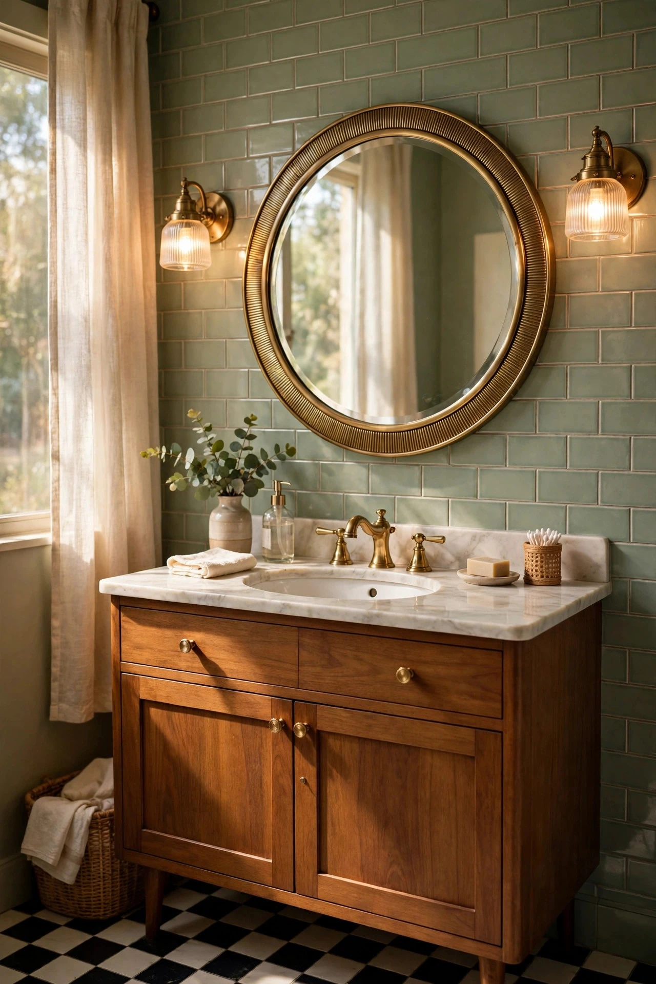 A Round or Arched Mirror in Chrome, Brass, or Walnut - retro bathroom decor ideas
