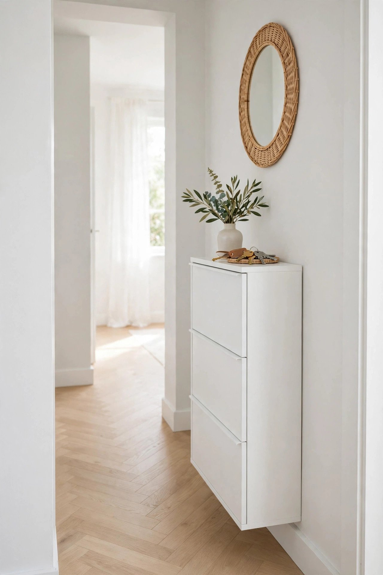Use a Narrow Shoe Cabinet Instead of a Shoe Rack - small entryway decor ideas