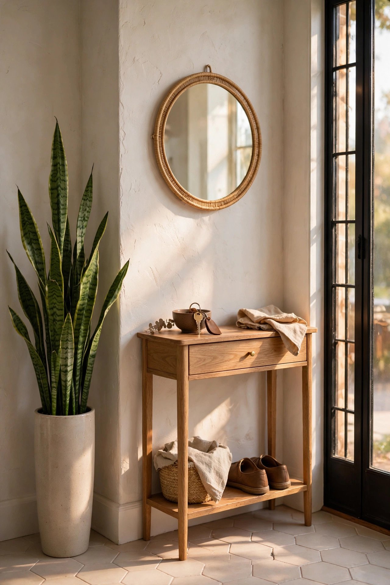 Add Life With One Tall, Narrow Plant - small entryway decor ideas