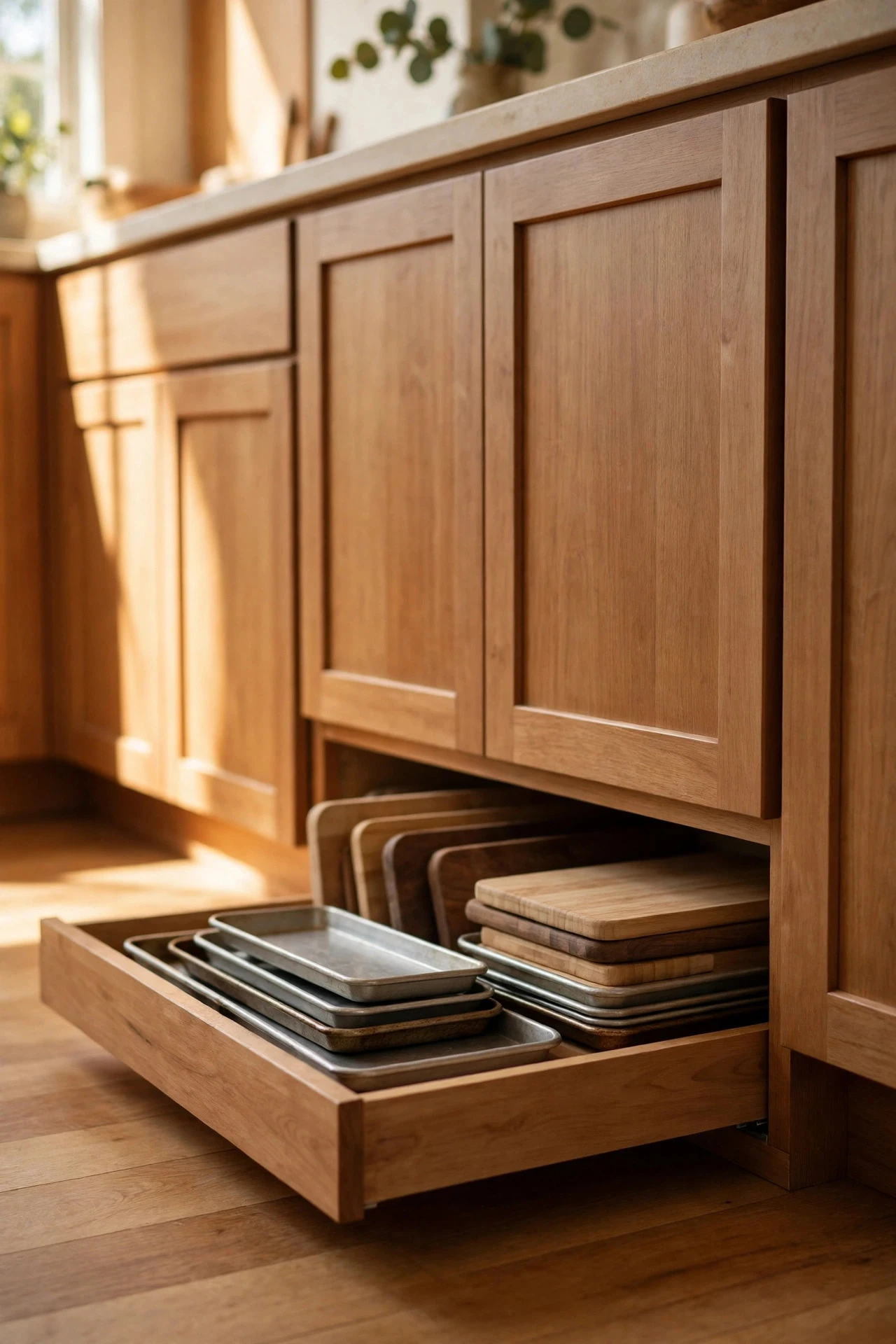 Toe-Kick Drawers for Trays and Tins - small kitchen storage ideas