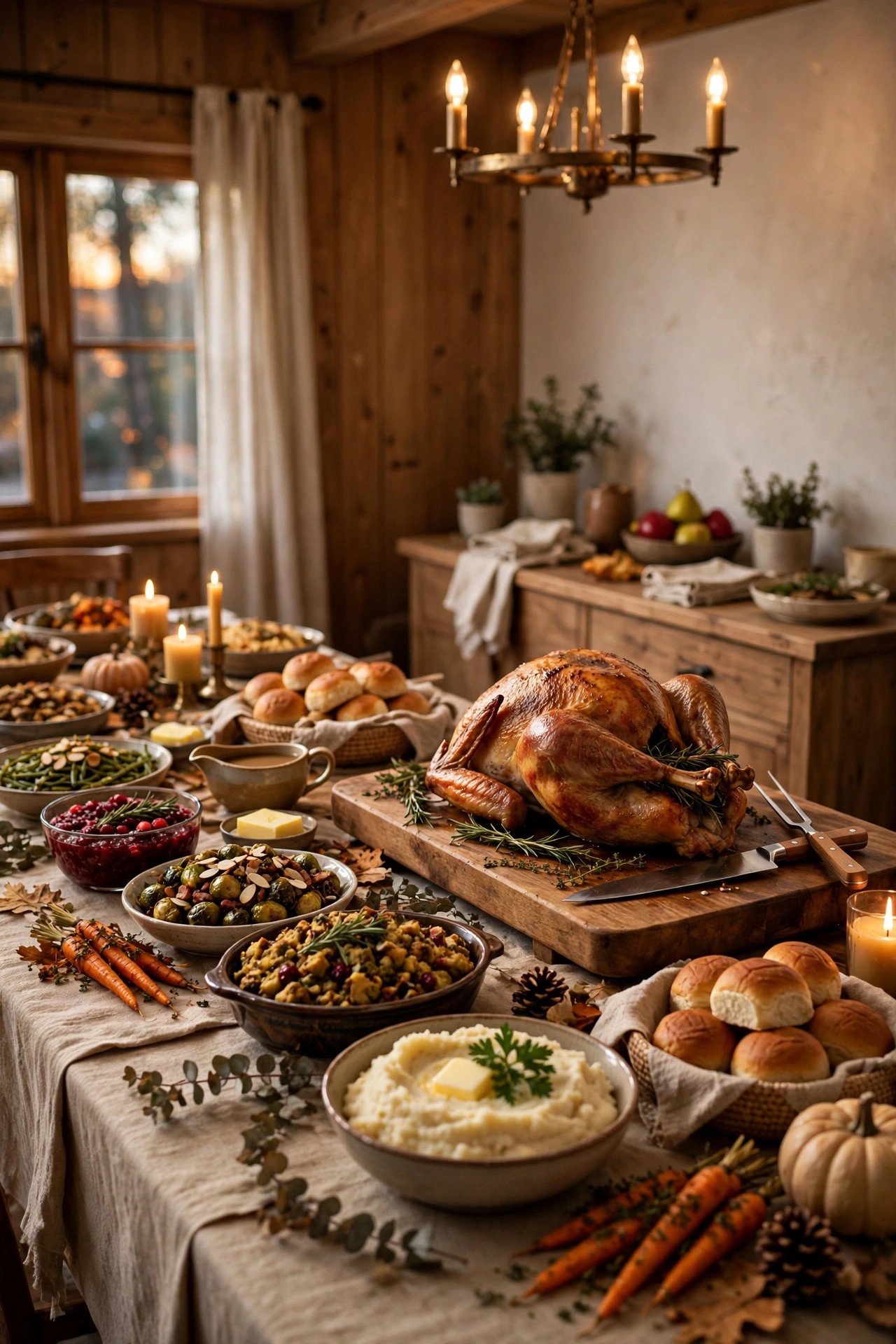 A Carving Station at the Head of the Table - thanksgiving buffet table decor ideas