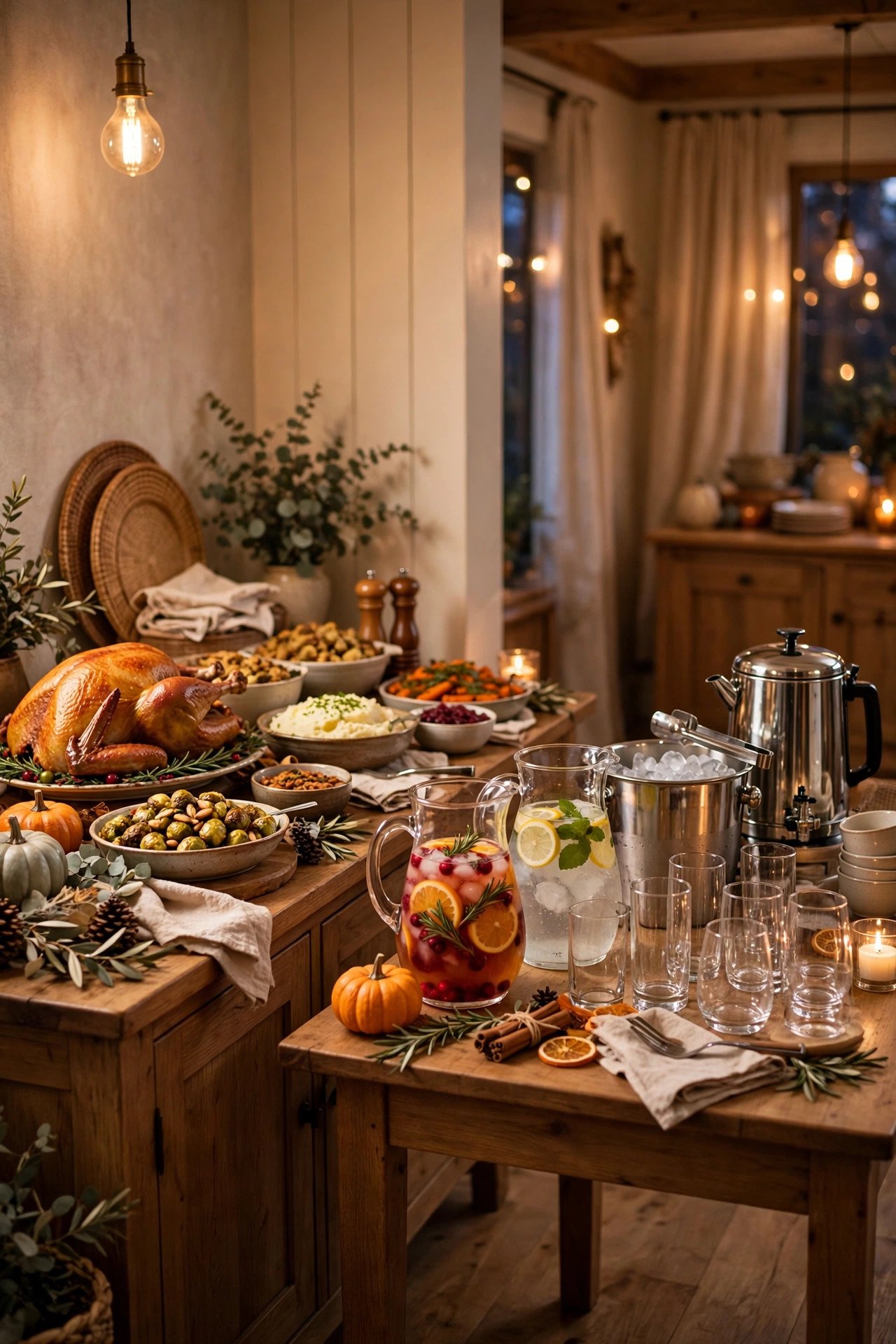 A Separate Drinks Table So the Line Keeps Moving - thanksgiving buffet table decor ideas