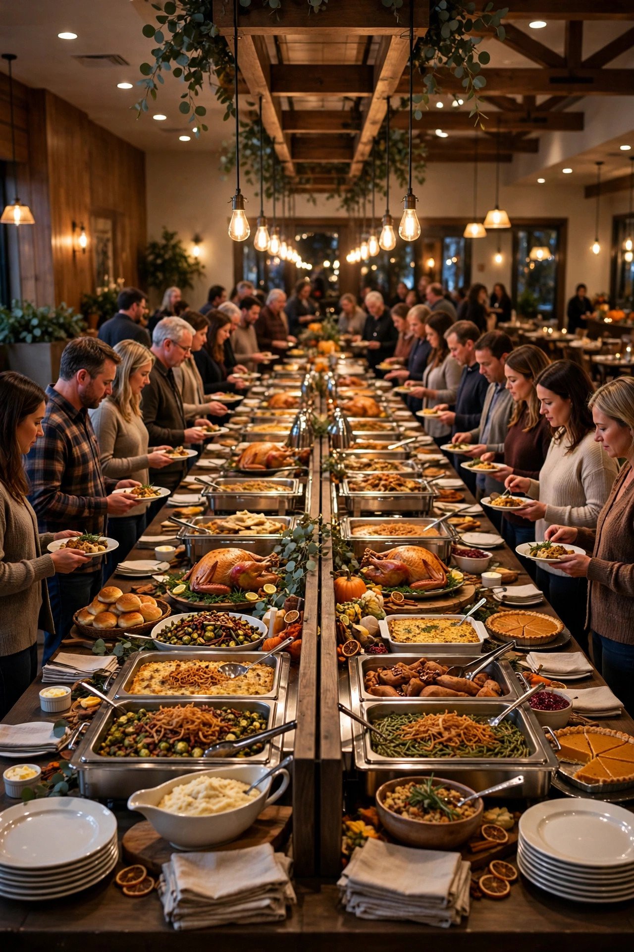 A Two-Sided Buffet for Crowds Over Twenty - thanksgiving buffet table decor ideas