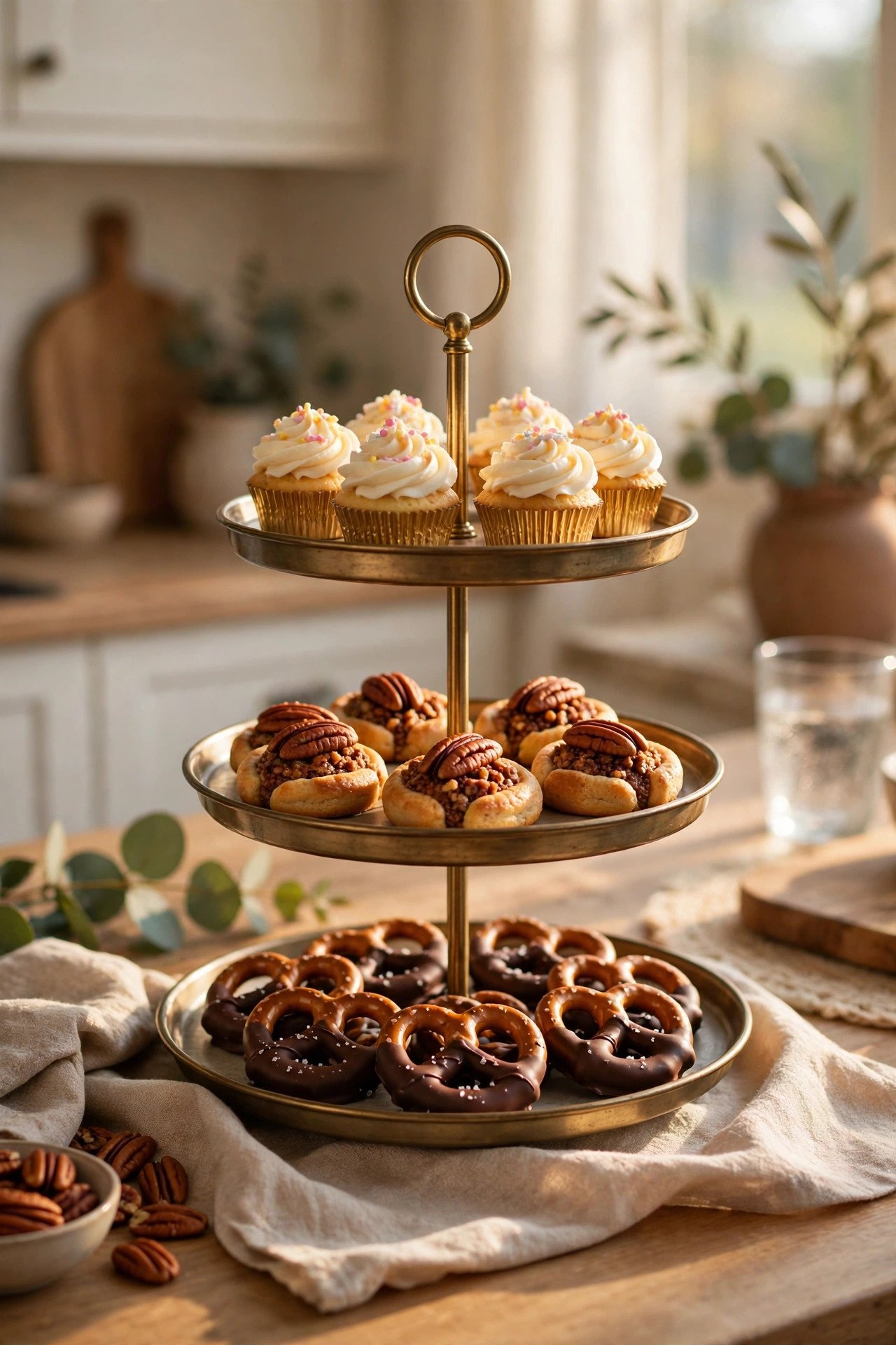 Use a Tiered Tray for Mini Desserts and Bite-Size Treats - thanksgiving dessert table decor ideas