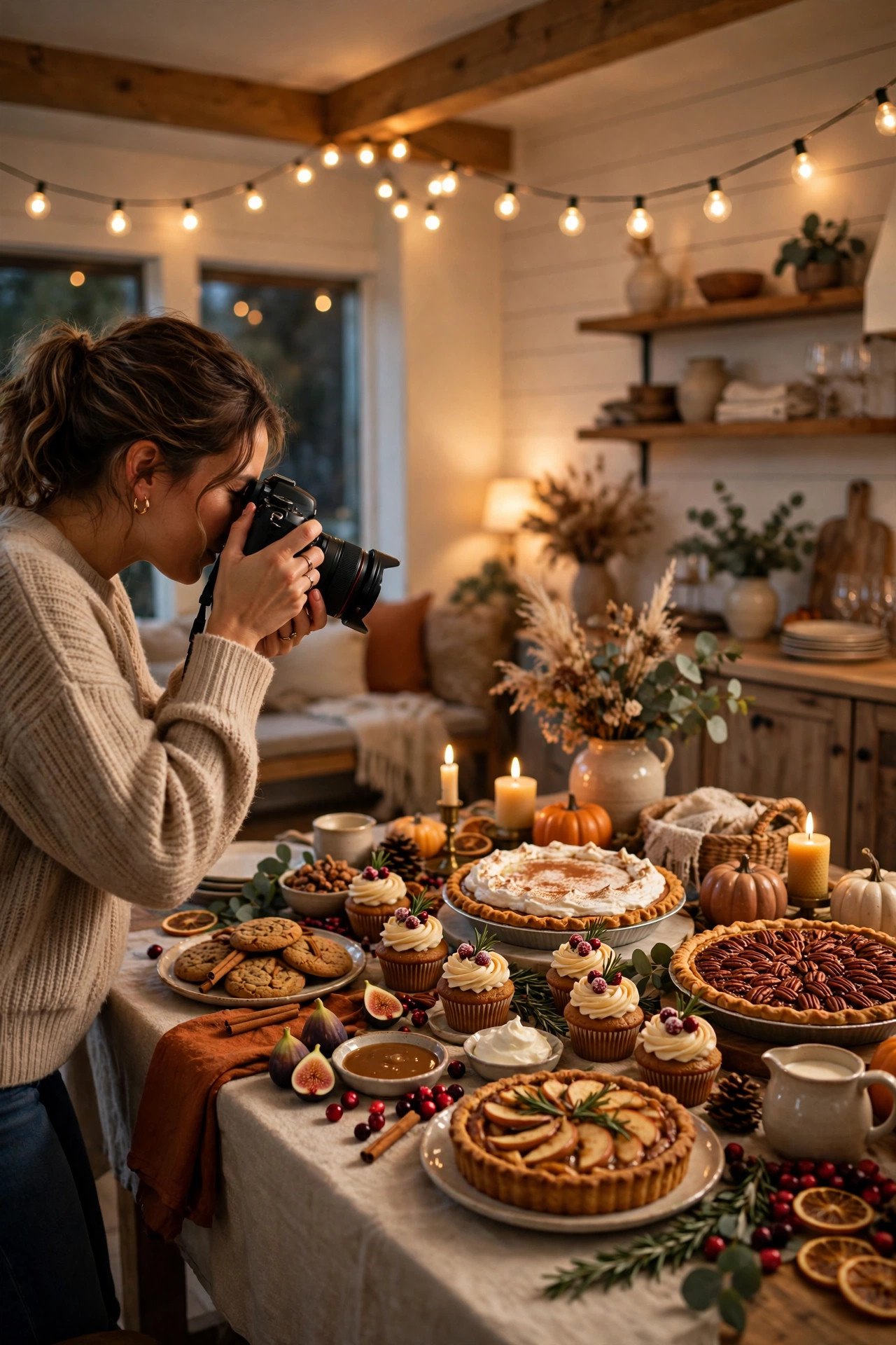 Style the Table for Photos Without Blocking the Food - thanksgiving dessert table decor ideas