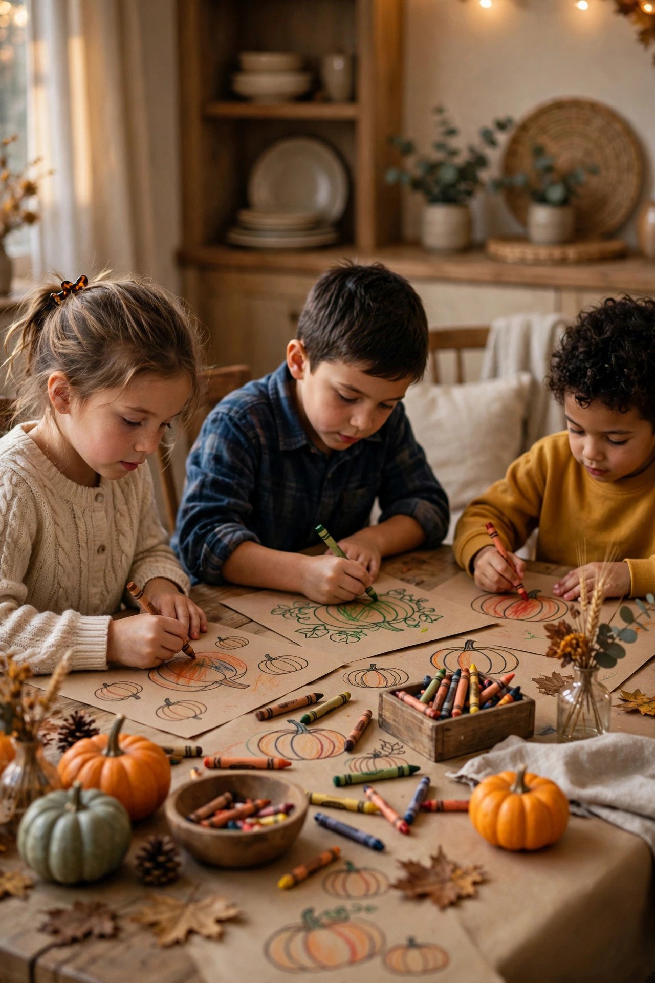 Kraft Paper Coloring Tablecloth - thanksgiving kids table decor ideas