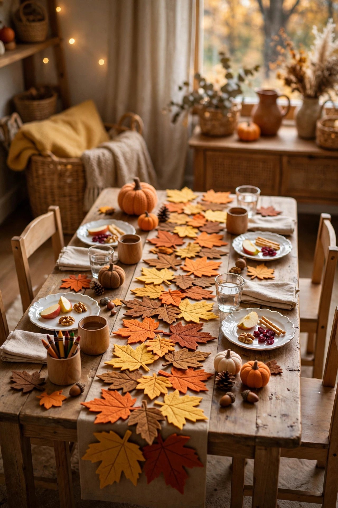 Felt Leaf Runner They Can Rearrange - thanksgiving kids table decor ideas