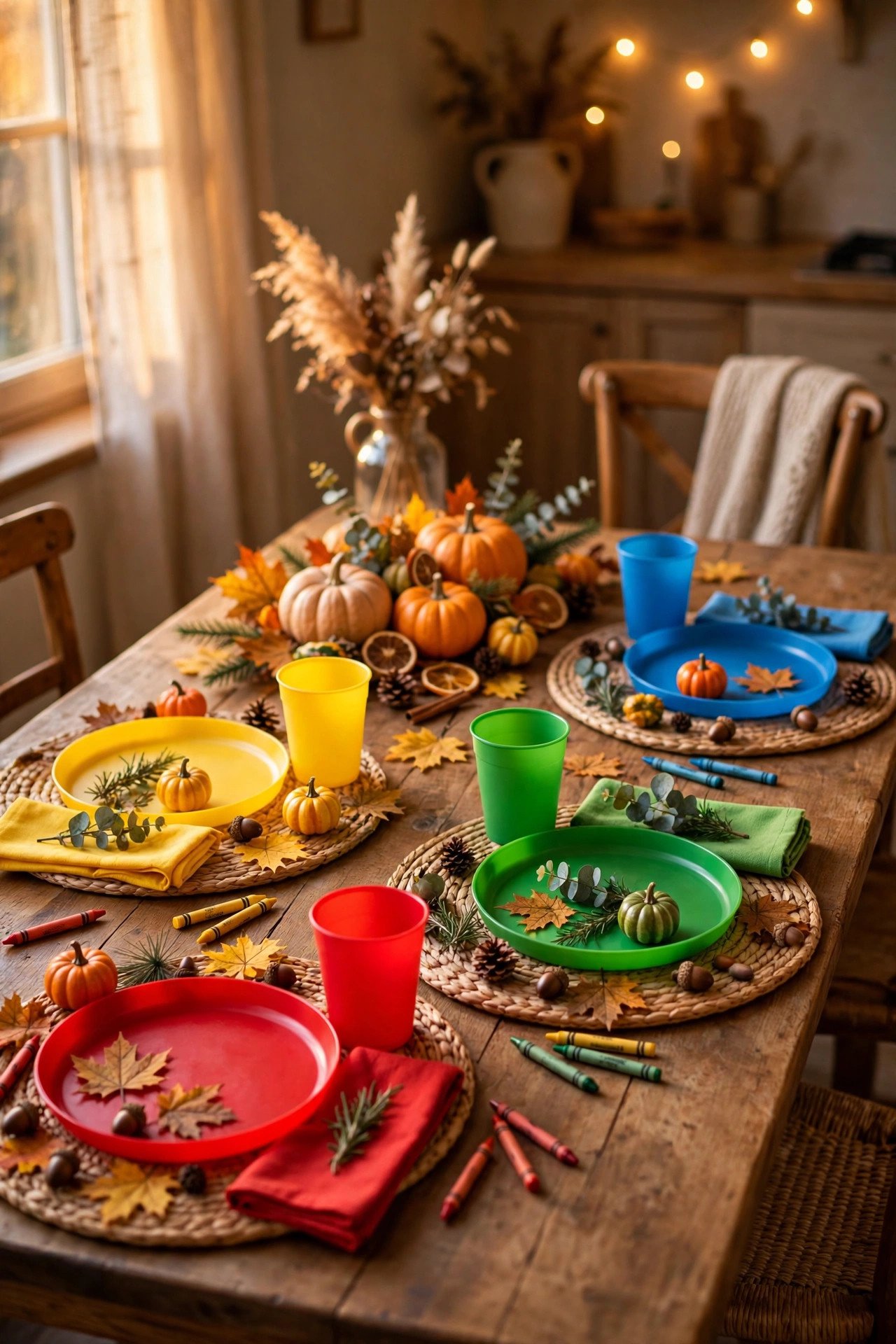 Colour-Coded Place Settings by Age - thanksgiving kids table decor ideas