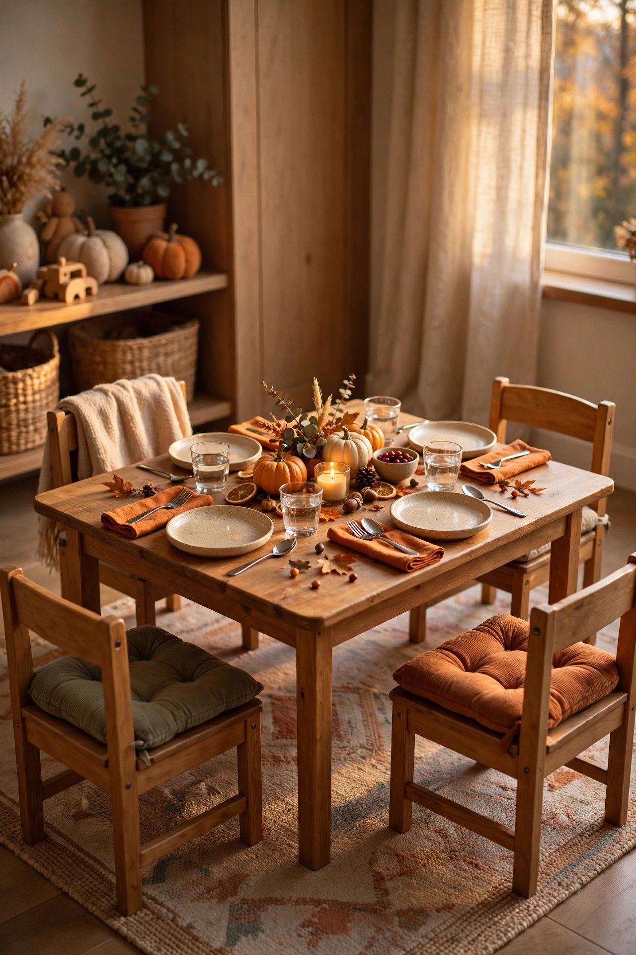 Kid-Sized Table and Chair Setup - thanksgiving kids table decor ideas