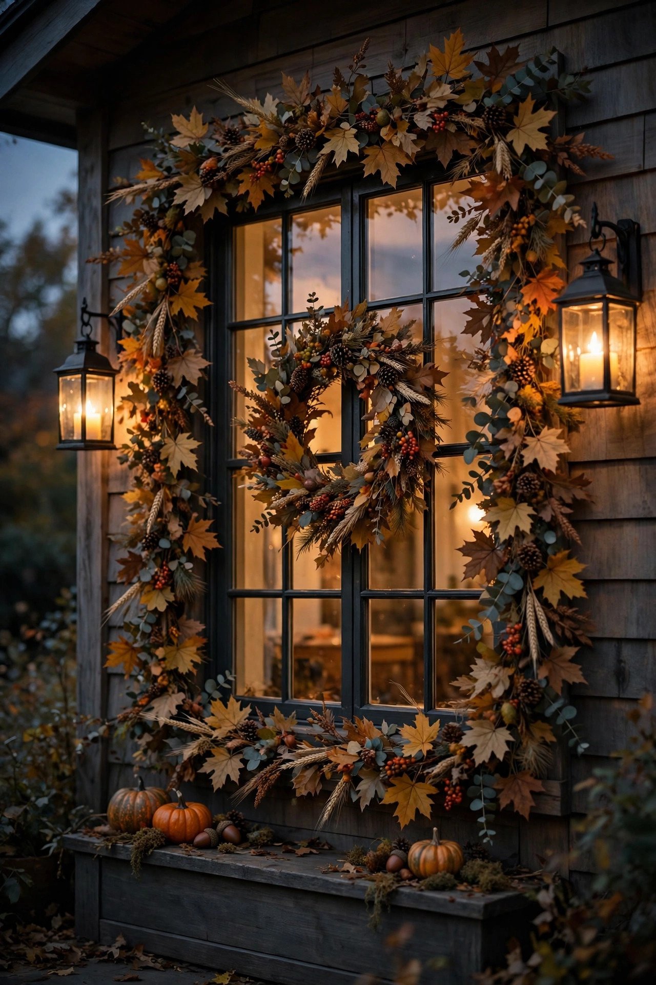 Exterior-Facing Porch Window Display - thanksgiving window decor ideas