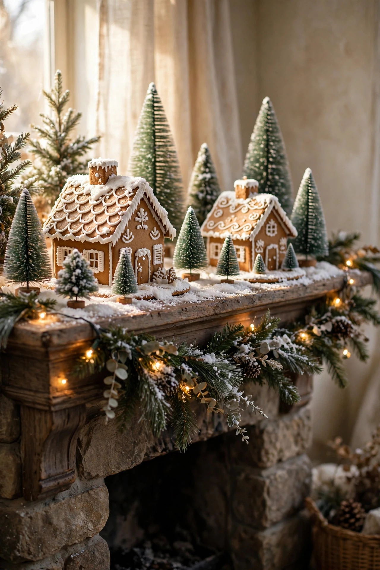 Gingerbread Village on the Mantel - whimsy christmas decor