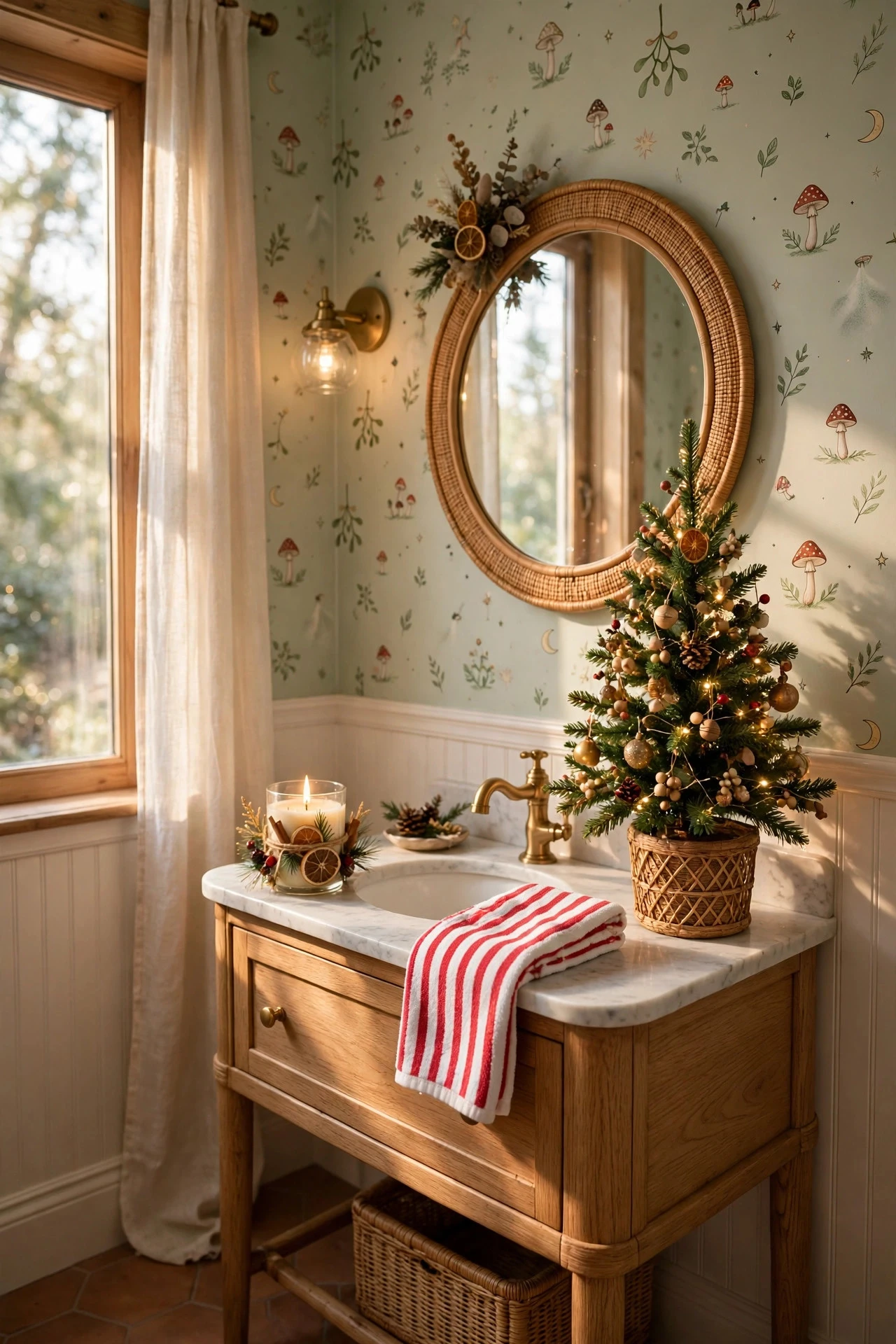 A Whimsical Powder Room With Mini Trees and Cheer - whimsy christmas decor